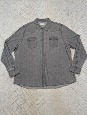 Tecovas Shirt Mens 3XL Gray Denim Western Pearl Snap Cotton Work Casual